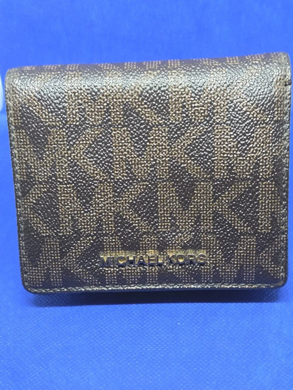Michael Kors Jet Set Wallet Bifold Brown MK Logo Signature Zip Coin Card Case